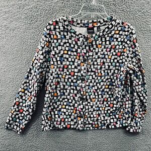 Rafaella Womens Knit Button Top L Abstract Geometric Casual Lightweight Layer